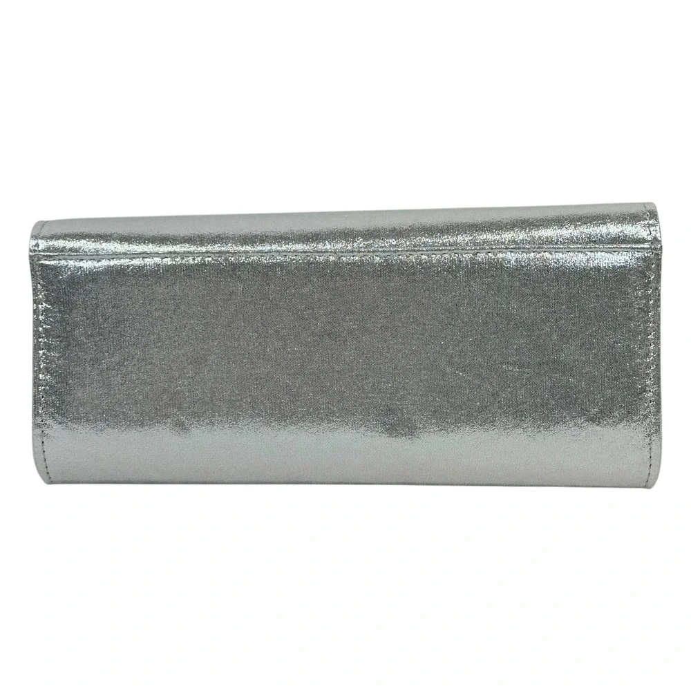 NWT Elite Champagne Clutch Purse Womens One Size Silver Glitter Rhinestone Chain